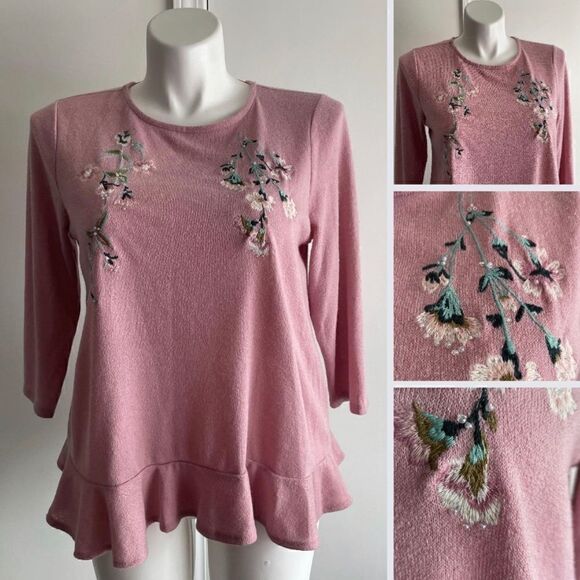 Pink Embroidered Sweater, Size Large, Lauren Conrad - Picture 1 of 9